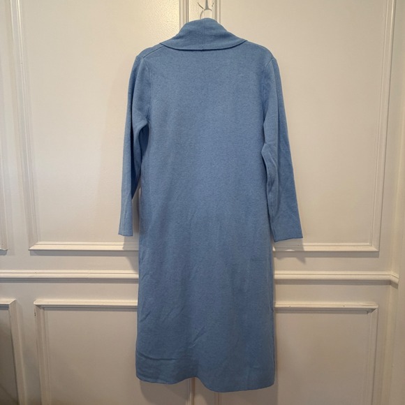 MaxSport Women's Medium Light Blue Long Open Front Cardigan Duster Cozy Knit - Picture 4 of 9